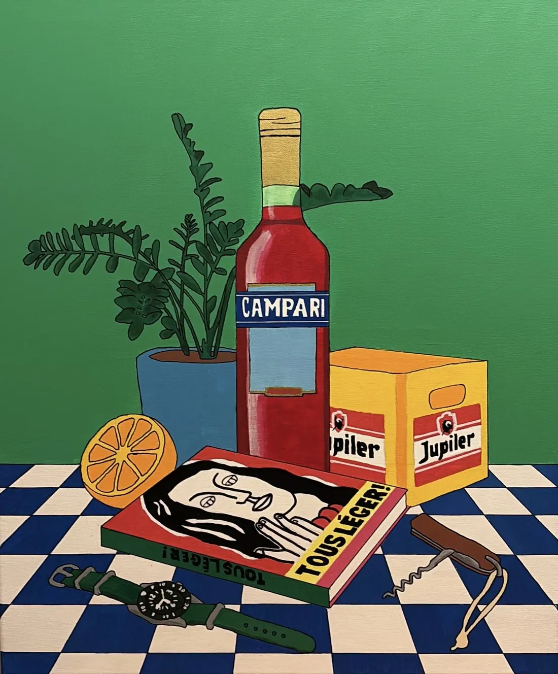 Convivialité — Un art de vivre. Légèreté · Bibelots · Rugby. L’apéritif, les amis et le goût des choses simples. Acrylique et Posca sur toile · Pièce unique signée.